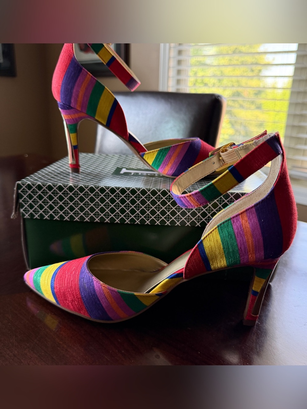 J. Renee Phoebie multicolor rainbow striped fabric pumps